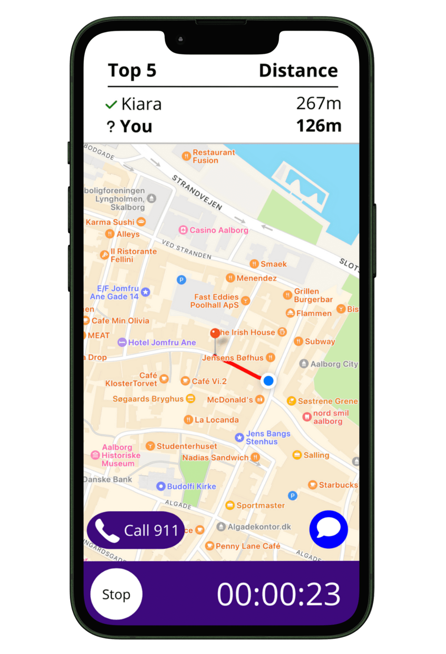 The ProTechMe app navigating a helper to the person who raised the alarm